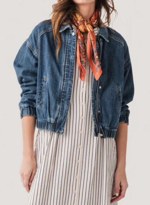 Bomber Denim Jacket With Zip