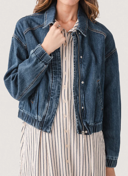 Bomber Denim Jacket With Zip