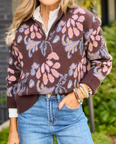 Chic Jacquard Half Zip Sweater