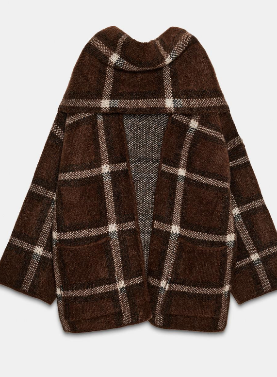 Plaid Scarf Sweater Cardigan