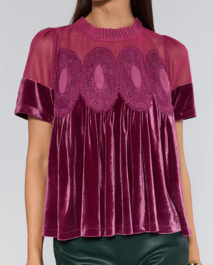 Classy Velvet Lace Holiday Blouse