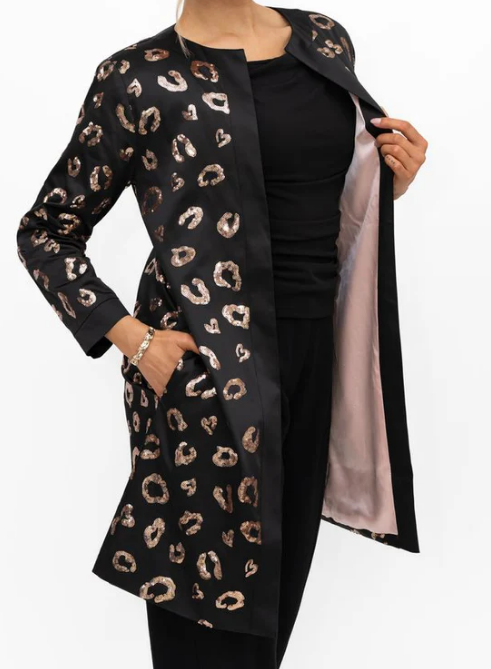 Chic Black Sequin Dress Coat