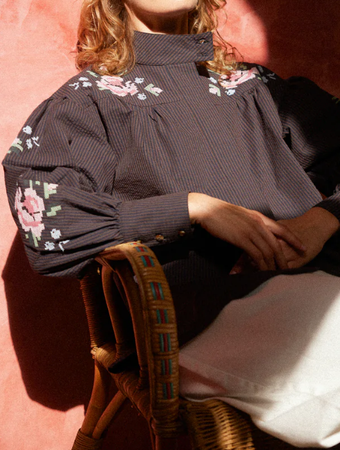 Chic Embroidered Flower Blouse