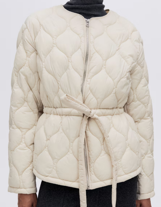 Belt Quilted Crewneck Coat