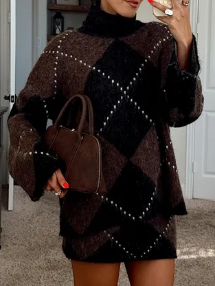 Chic Plaid Pullover Skirt Set