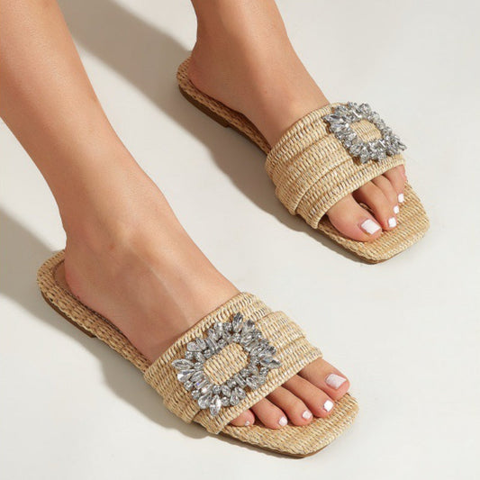 Woven Rhinestone Slippers