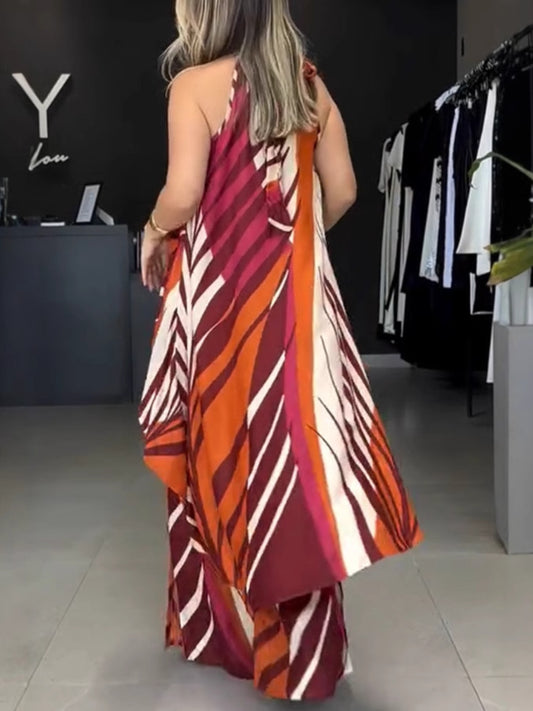 Printed Wide-Leg Pants Two-Piece Set