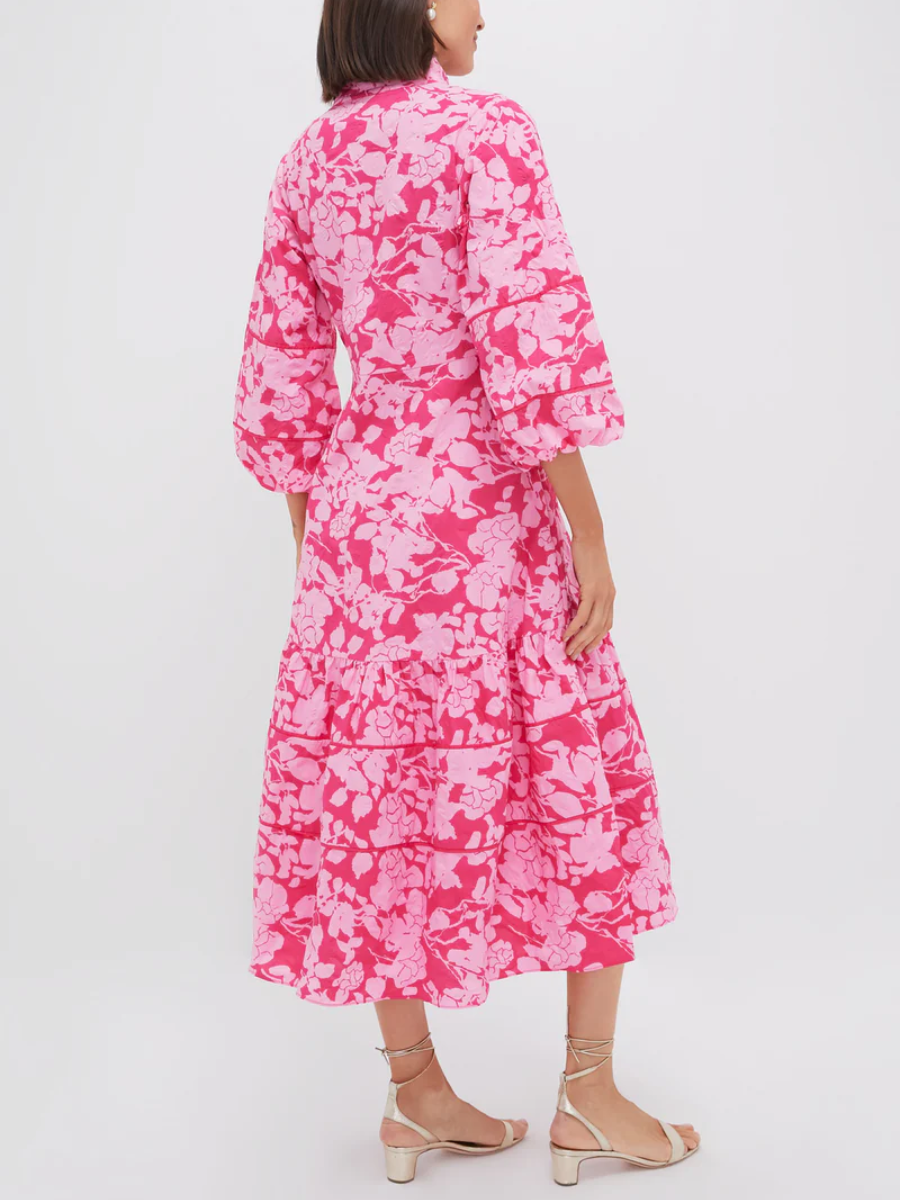 Pink Textured Floral Hillsborough Midi Dress