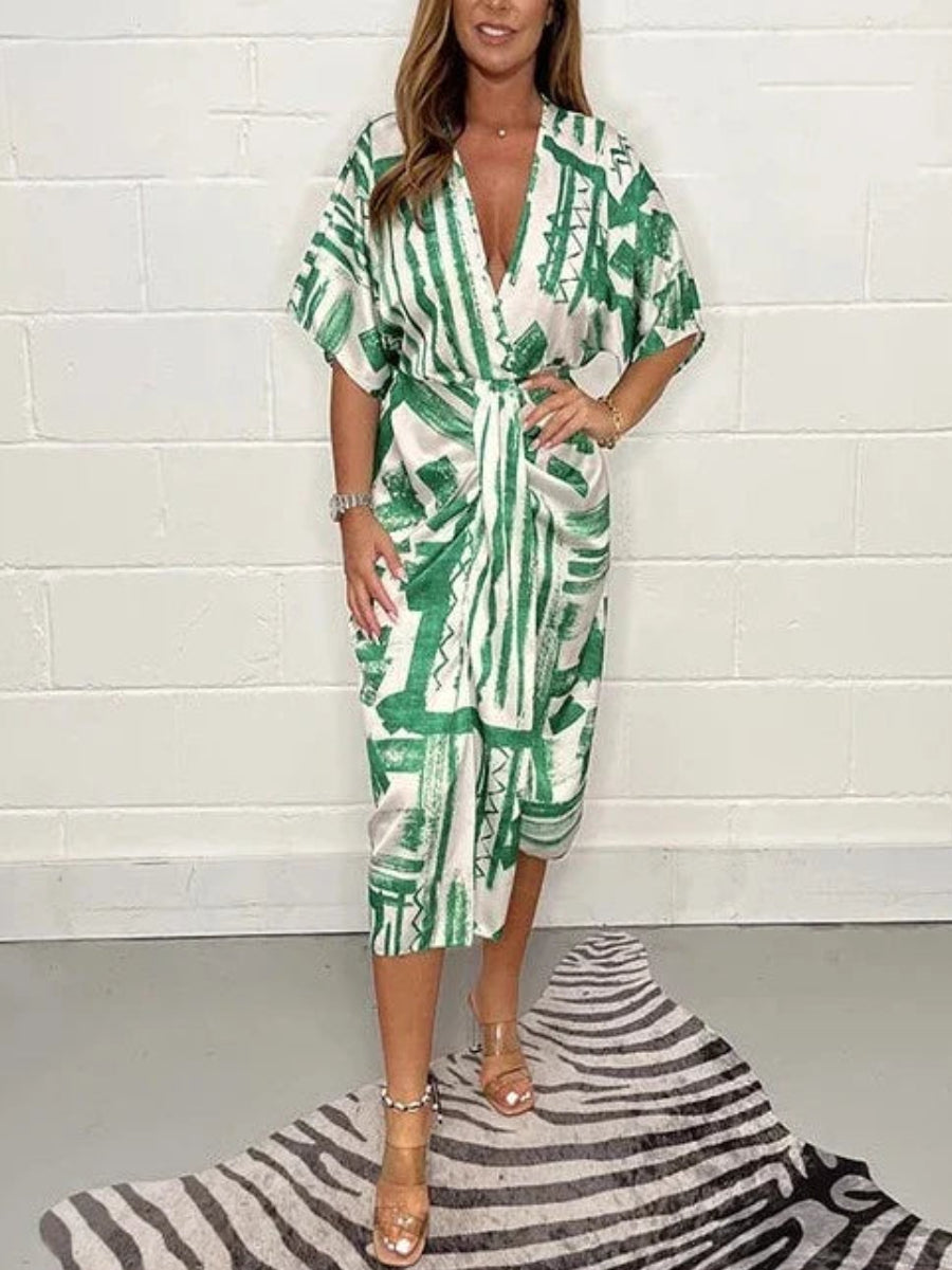 Comfortable V-Neck Printed Dress