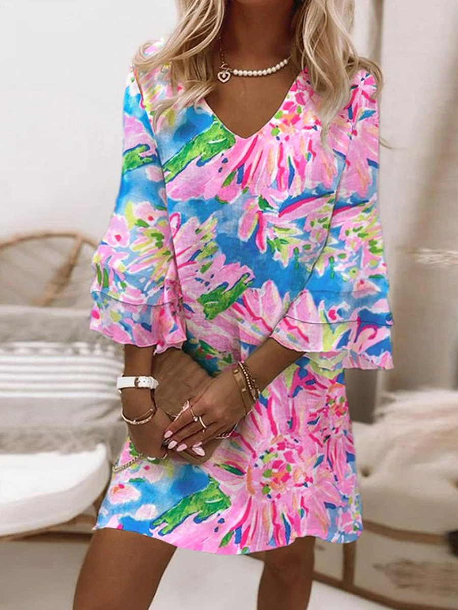 Sweet Pink Bell Sleeve Mini Dress