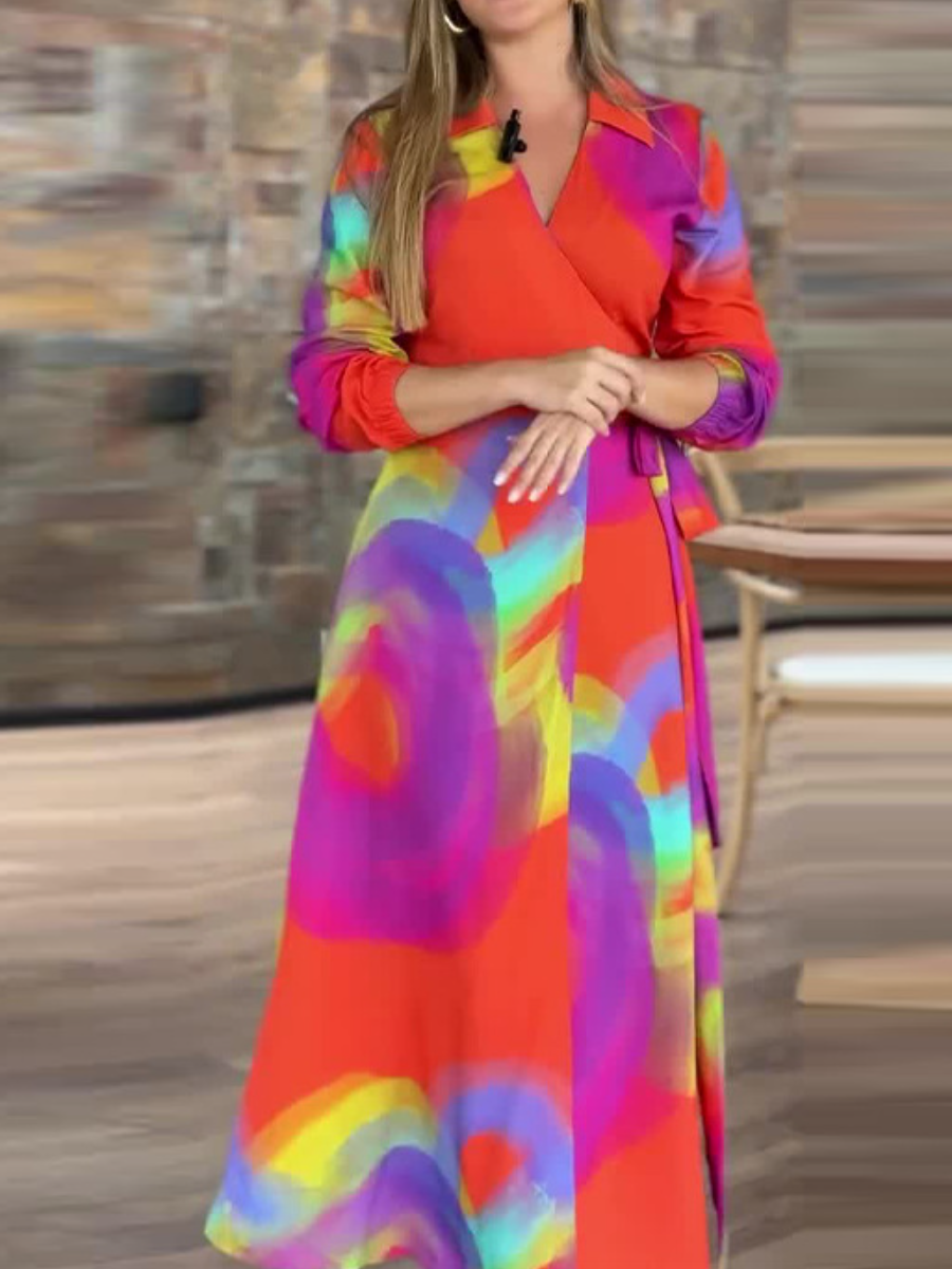 V-Neck Printed Casual Dress