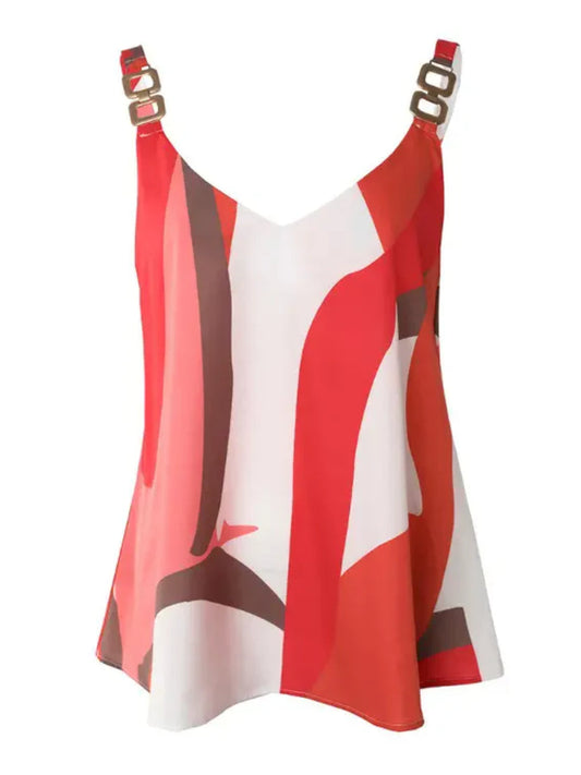 Geo Print Chain Strap V-Neck Cami Top