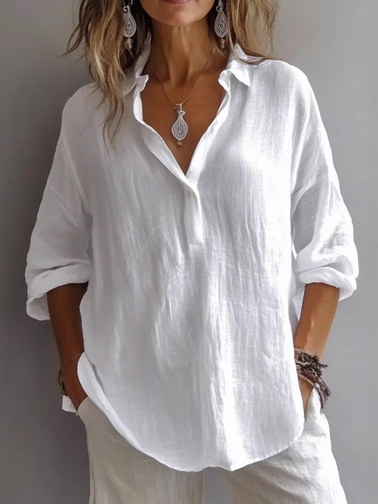 Linen V-Neck Casual Blouse