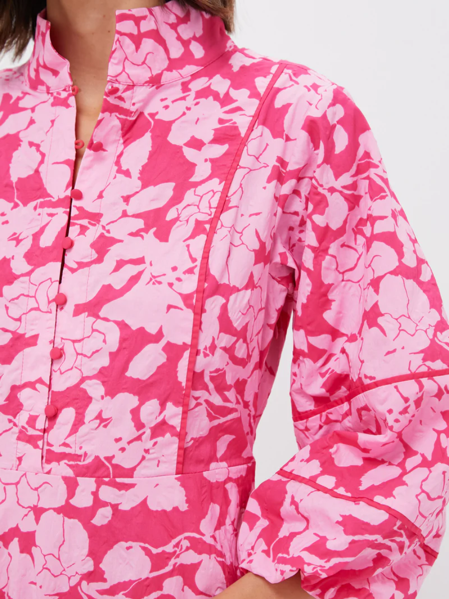 Pink Textured Floral Hillsborough Midi Dress