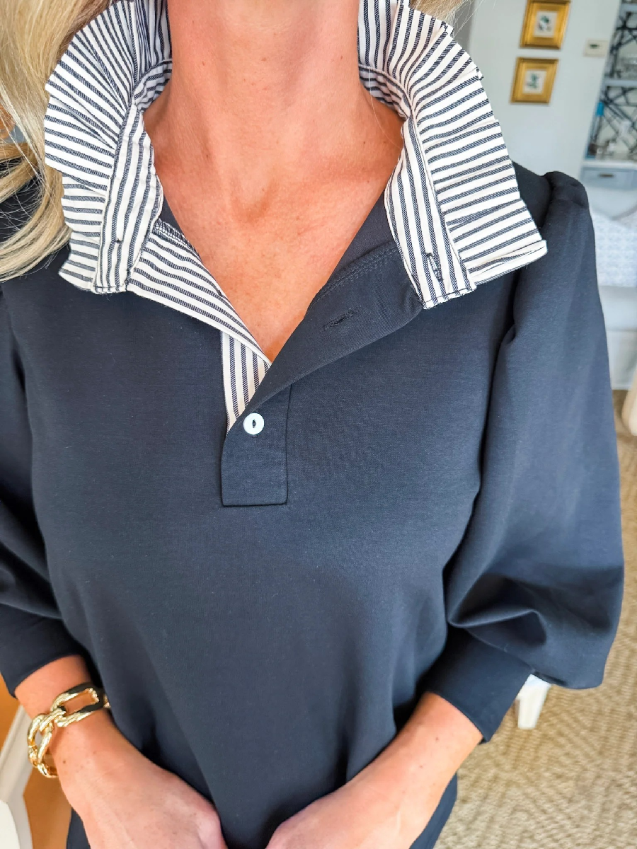 Stripes And Smiles Collared Top