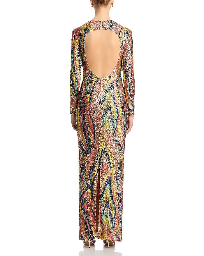 Long Sleeve Sequin Swirl Maxi Dress