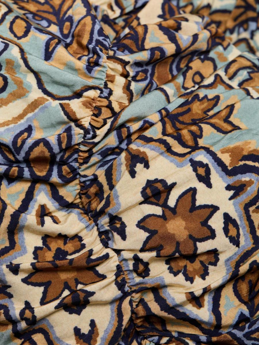 Blue Winter Tapestry Long Sleeve Maxi Dress