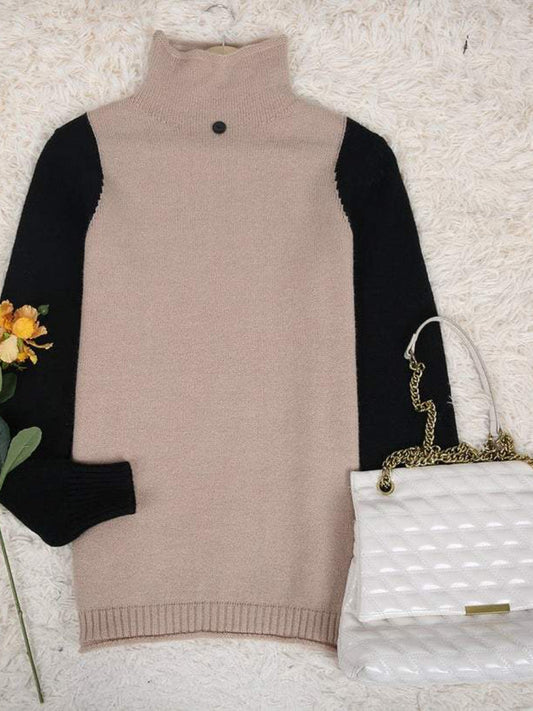 Mod Color Block Turtleneck Sweater