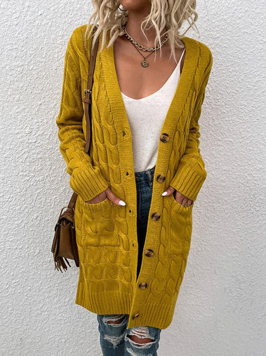 Long Buttoned Knit Cardigan