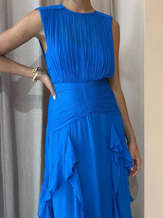 Chiffon Round Neck Sleeveless Dress