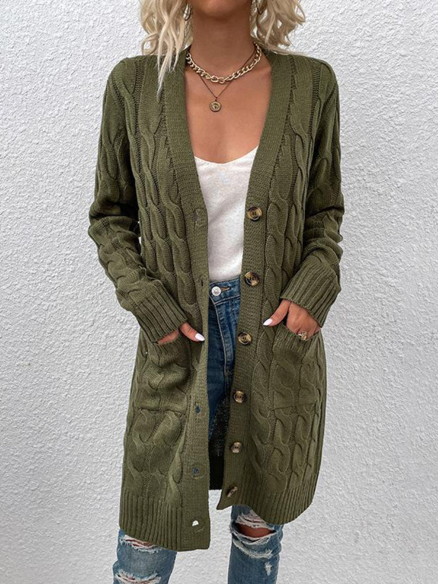 Long Buttoned Knit Cardigan
