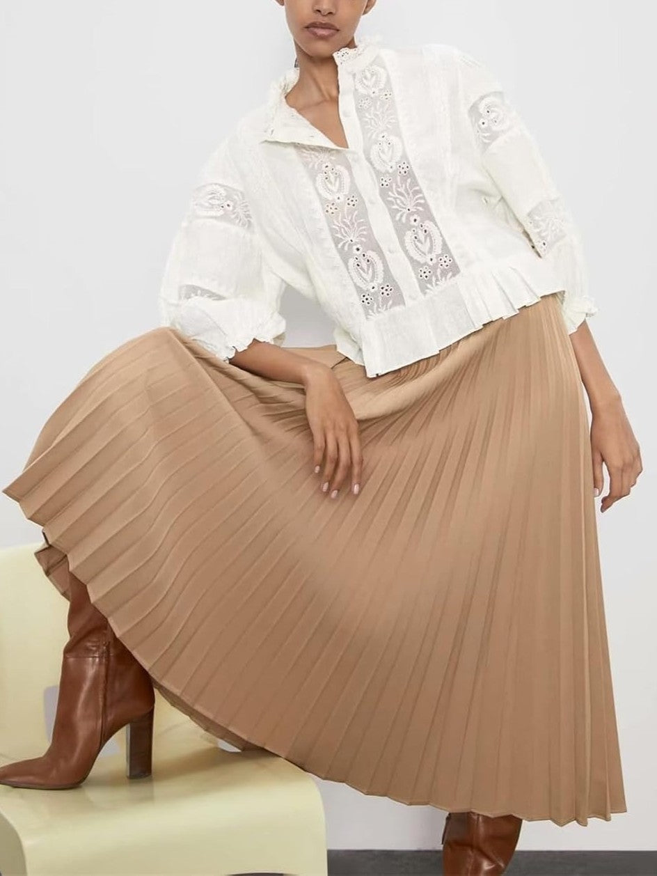 White Lace Shirt with Floral Embroidery