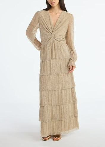 Women's and Women's Plus Glitter Ruffle Maxi Dress