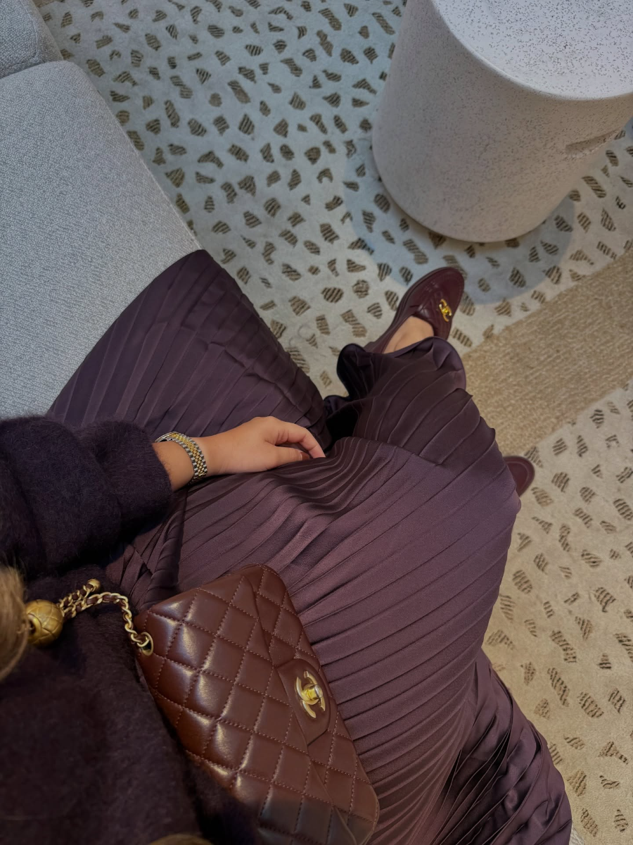 Plum Purple Oversized Sweater And Pleated Maxi Skirt Set