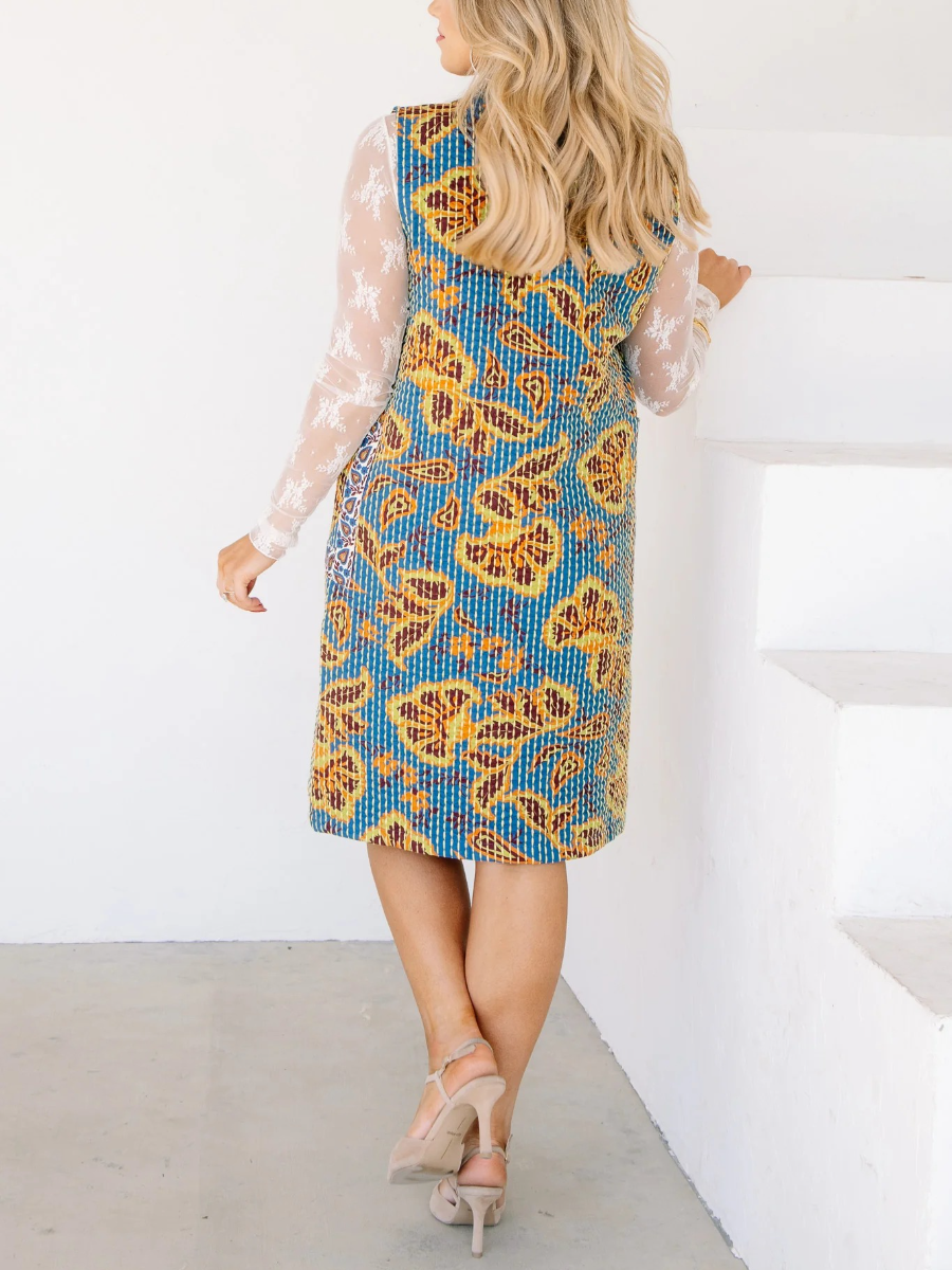 Ivy Teal Quilted Sleeveless Midi Dress