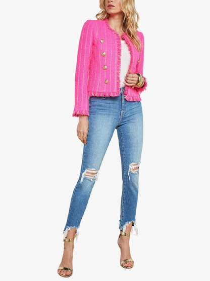Tweed Jacket in Shocking Pink & Gold Stripe
