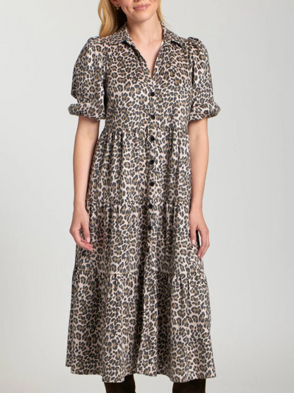 Leopard Vegan Suede Tiered Dress