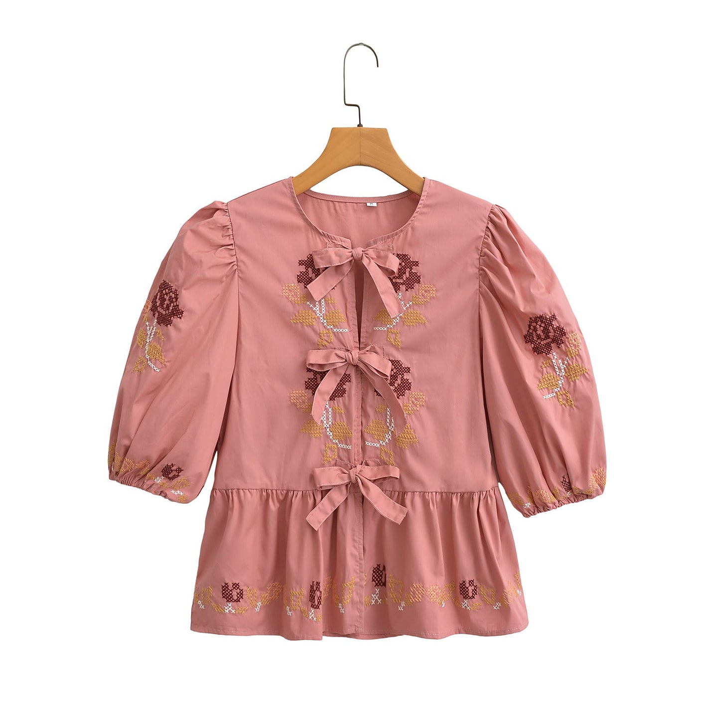 Embroidered Lace-Up Shirt