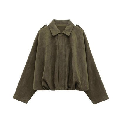 Suede Puffed Bomber Jacket