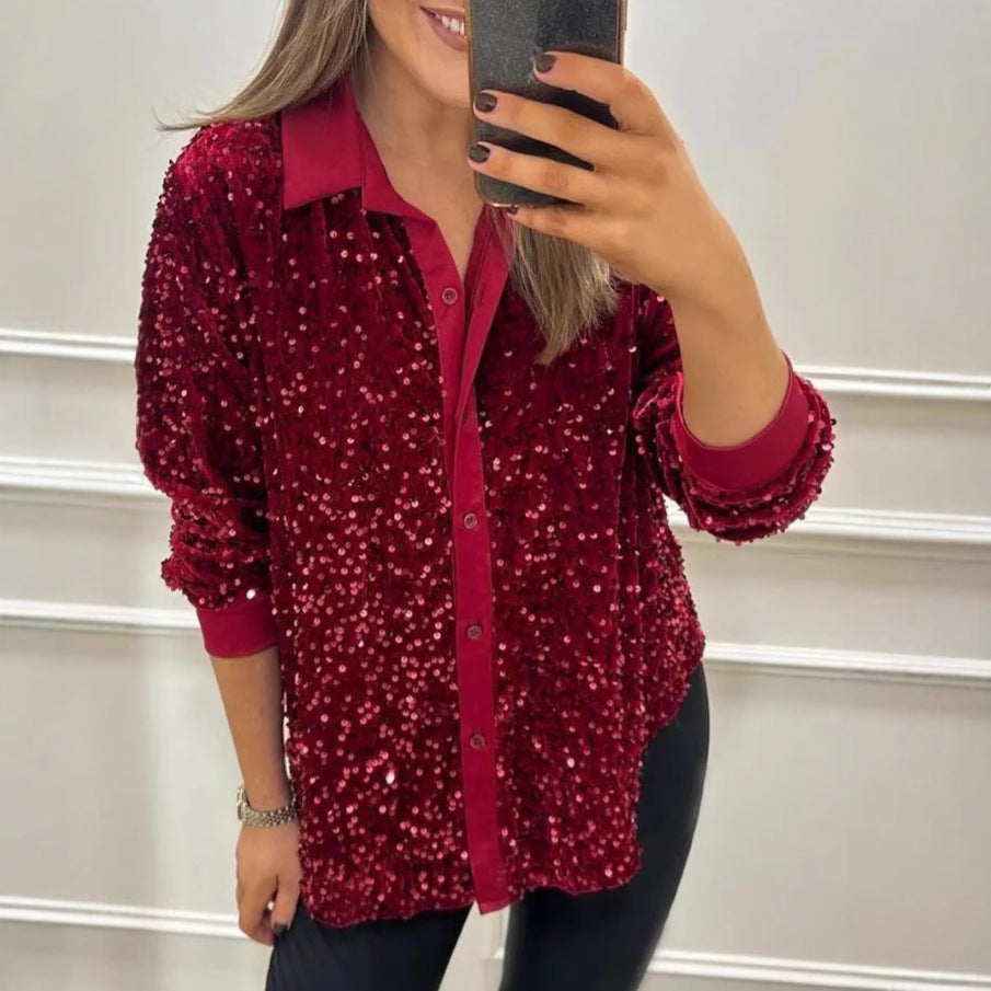 Sequin Long Sleeve Shirt