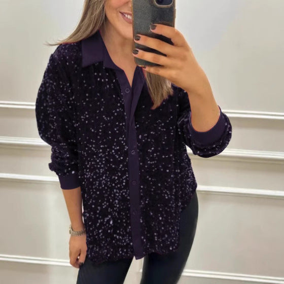 Sequin Long Sleeve Shirt