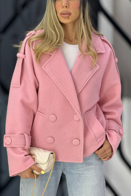 Double-Breasted Wool Blend Coat