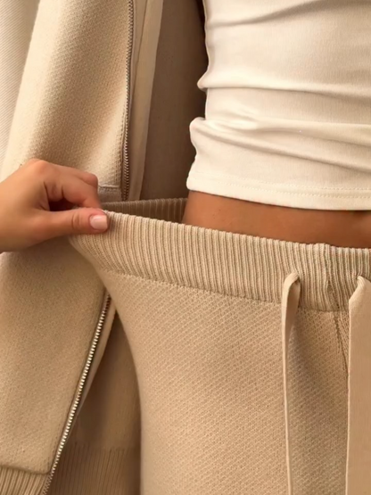 Oversized Zip-Up Hoodie And Wide-Leg Knit Pants Set