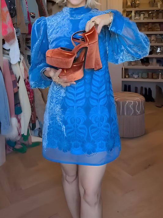 Backless Puff-Sleeve Velvet Mini Dress