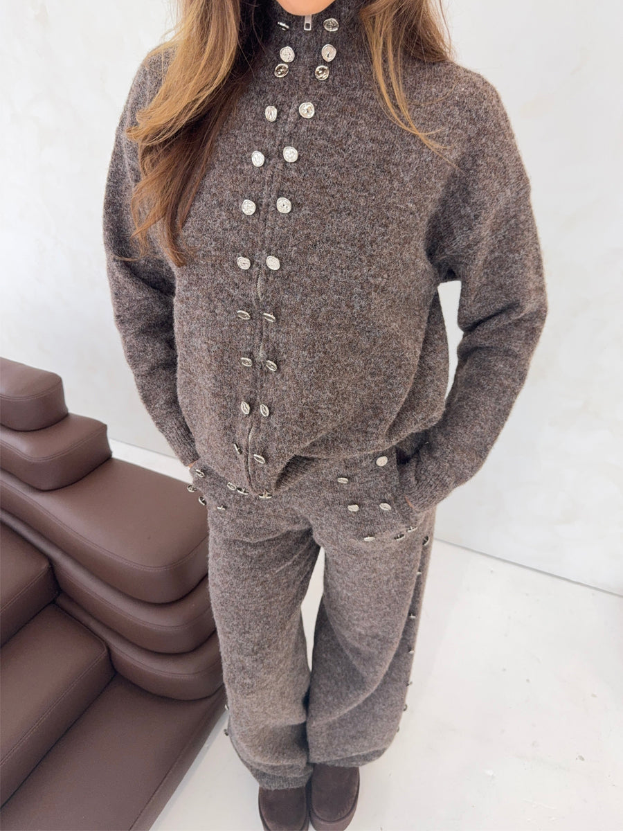 Metal Button Detailing Knitted Two Pieces Set