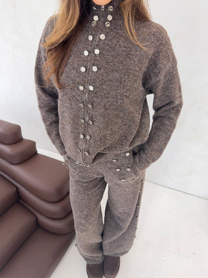 Metal Button Detailing Knitted Two Pieces Set