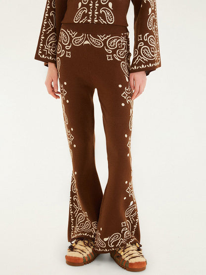 Fashion Printed Knit Sweater & Flare Pants