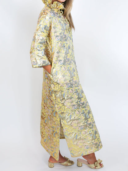 High Ruffle Collar Frog Closures Elegant Dress