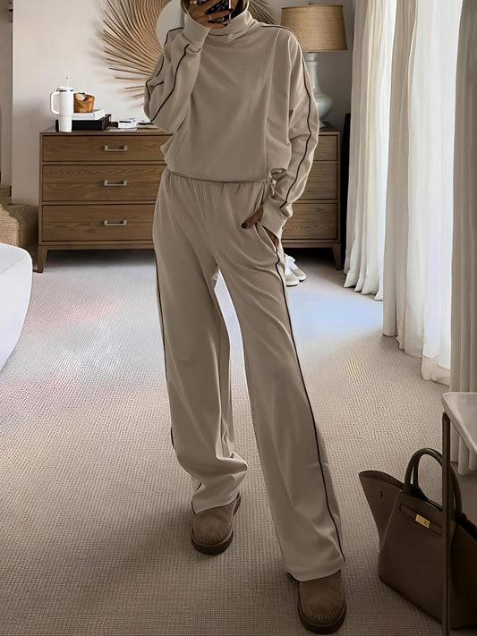 Elegant Turtleneck Striped Two Pieces Set