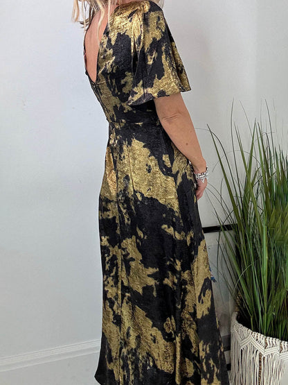 Printed Flare Sleeve Maxi Dress
