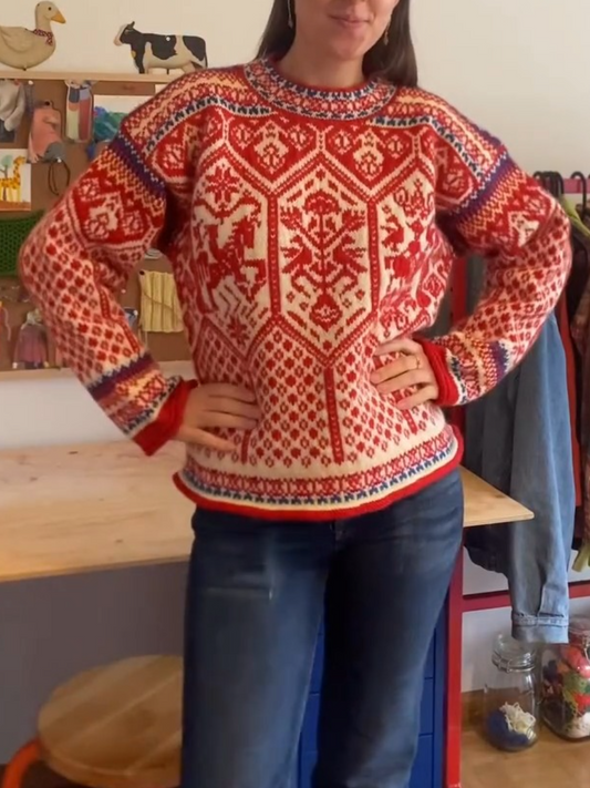 Fair Isle Knit Sweater With Intricate Folk Patterns