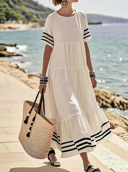 Groovy Round Neck Short Sleeve Maxi Dress