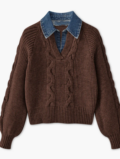 Lapel Denim Collar Sweater