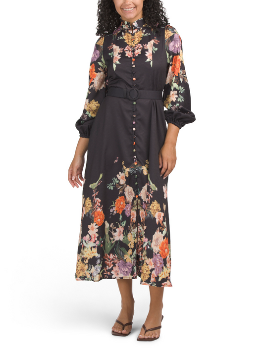 Chic Floral Collar Midi Dress