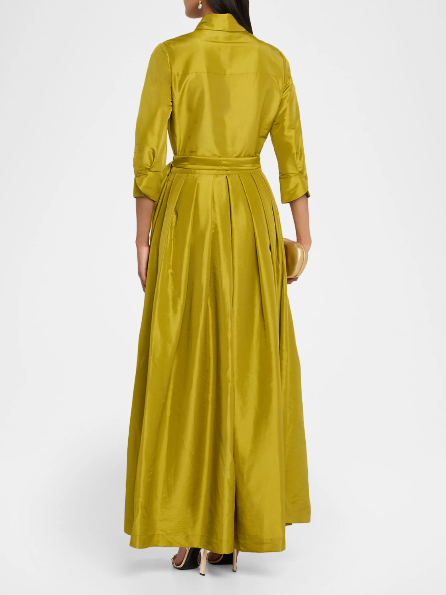 Julip Pleated Tie-Waist Maxi Shirt Gown