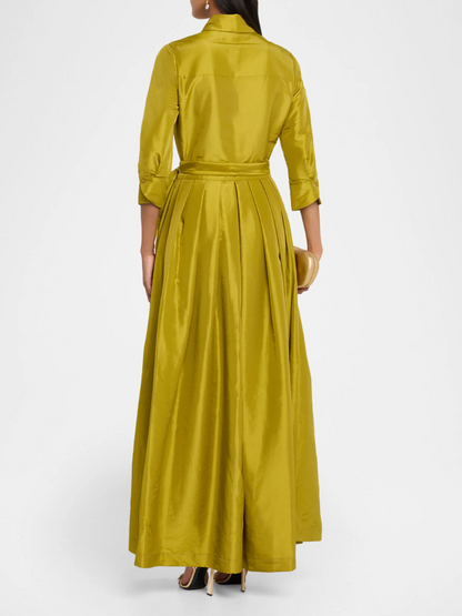 Julip Pleated Tie-Waist Maxi Shirt Gown